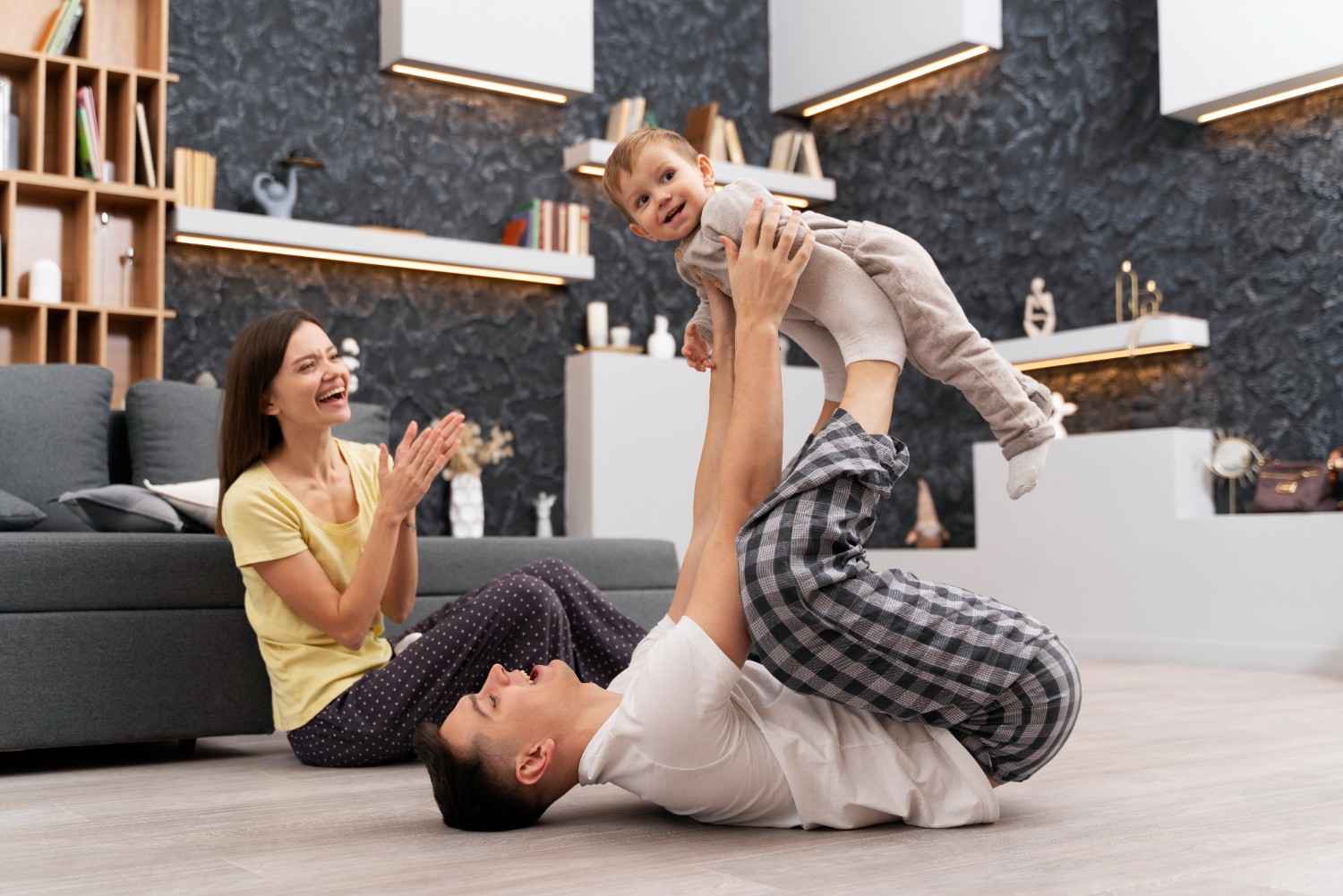 Happy family enjoying a clean home with professional house cleaning service in Los Angeles